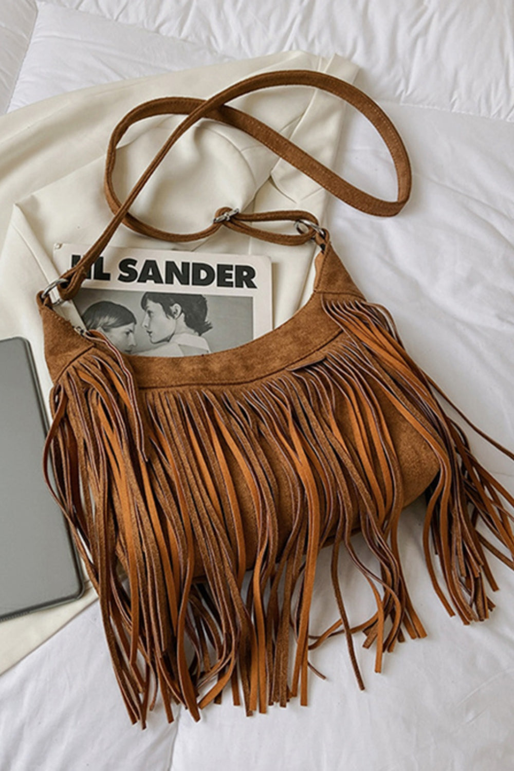 Leather Fringe Strap Shoulder Bag