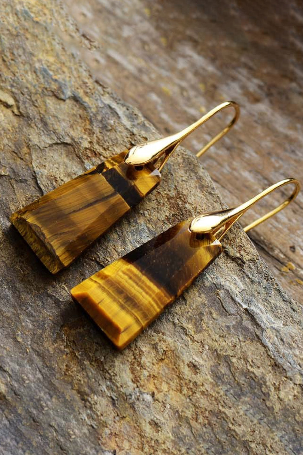 18K Gold-Plated Geometrical Shape Natural Stone Dangle Earrings