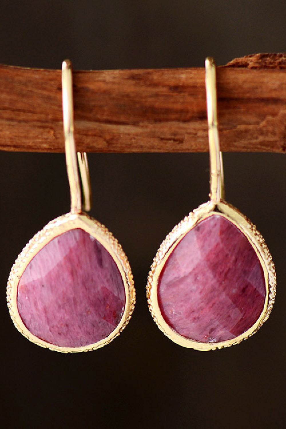 18K Gold-Plated Natural Stone Teardrop Earrings