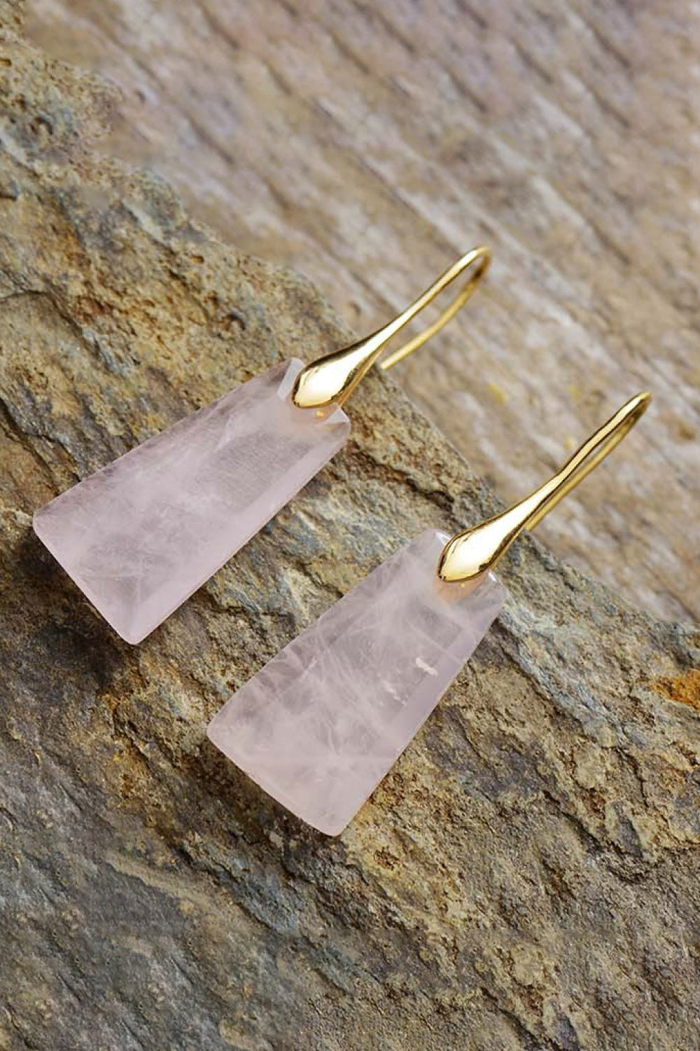 18K Gold-Plated Geometrical Shape Natural Stone Dangle Earrings