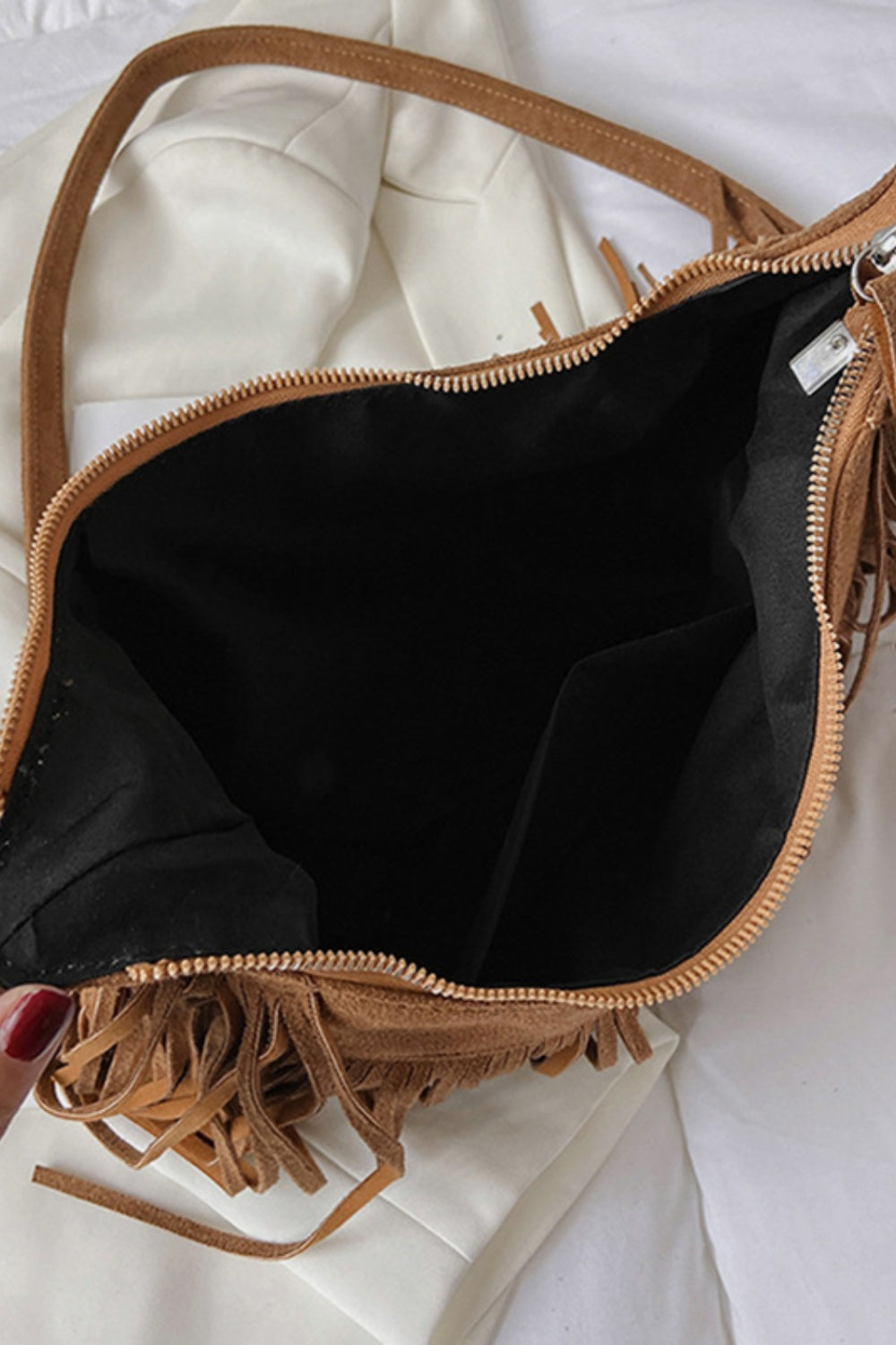 Leather Fringe Strap Shoulder Bag