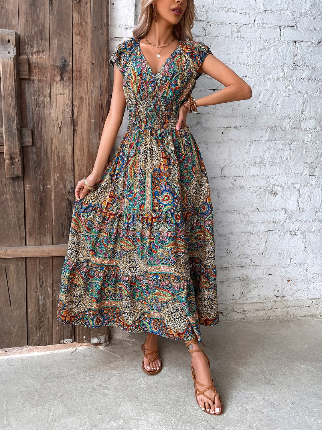 Honey Smocked Sleeve Midi Dress