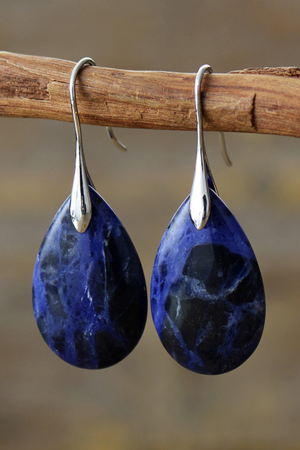 18K Gold-Plated Natural Stone Teardrop Earrings