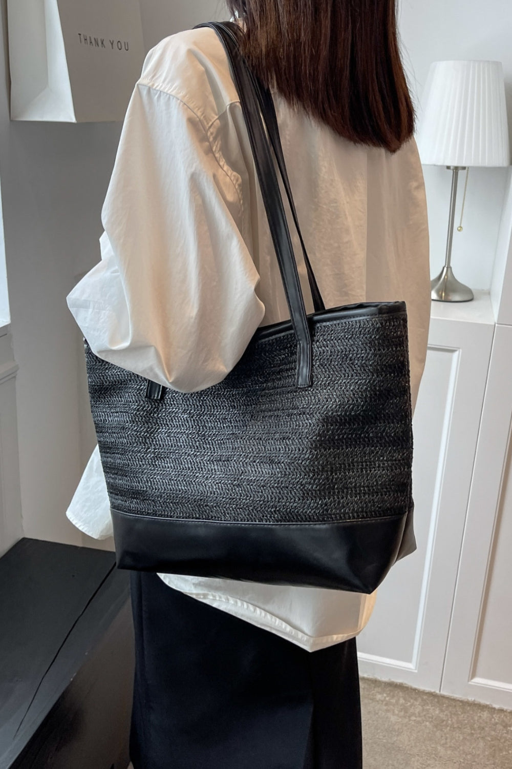 Leather Straps Large Tote Bag