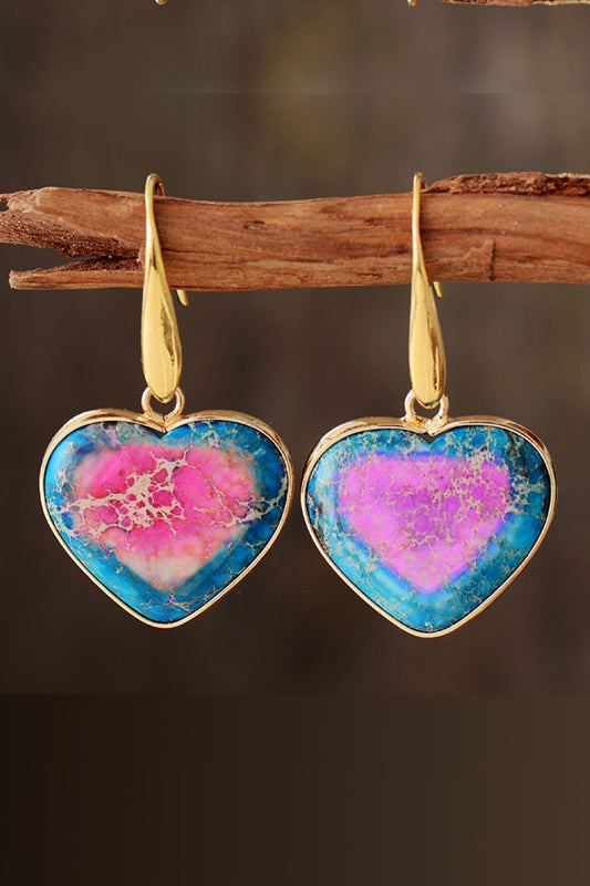 18K Gold-Plated Natural Stone Heart Drop Earrings