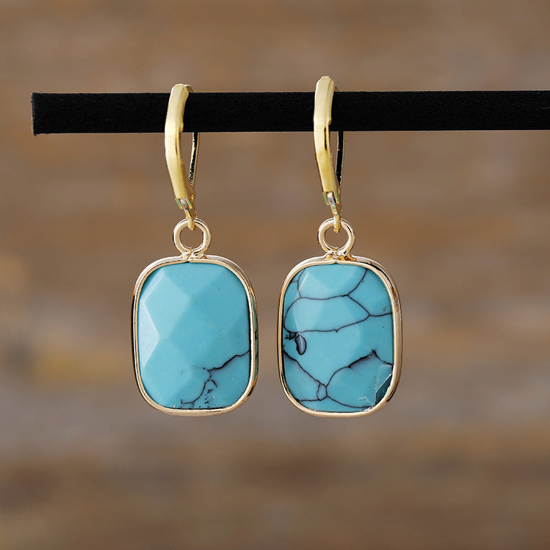 18K Gold-Plated Natural Stone Dangle Earrings