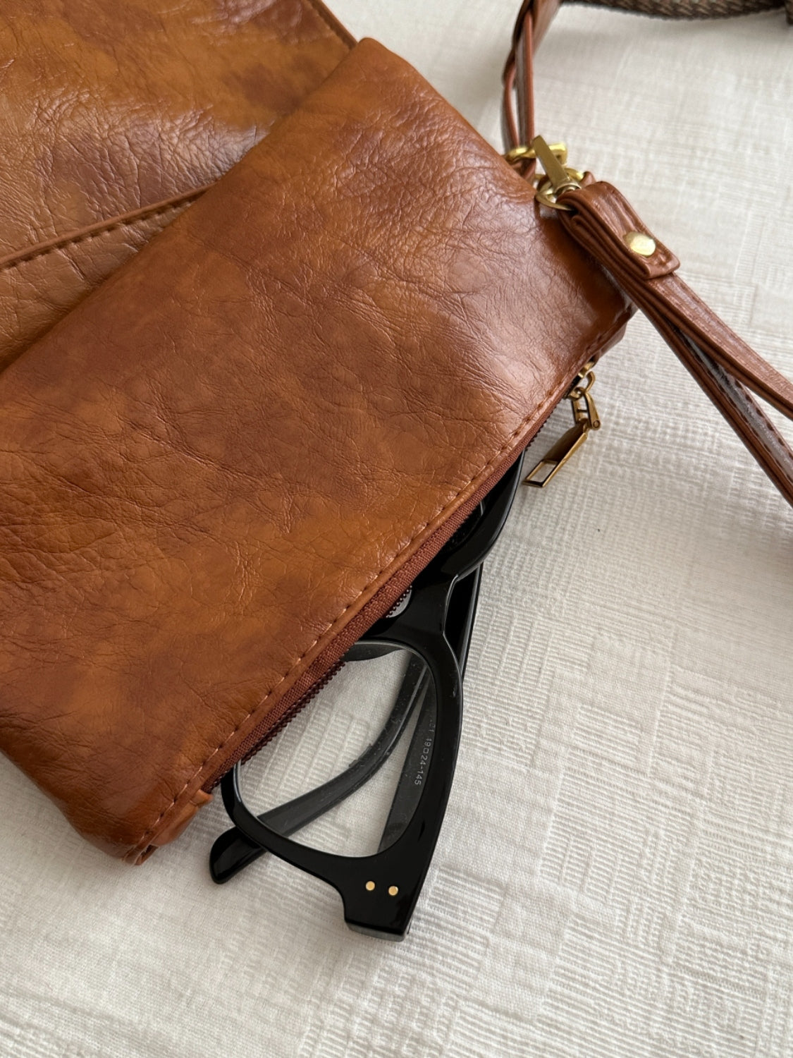 Leather Adjustable Strap Crossbody Bag with Pouch