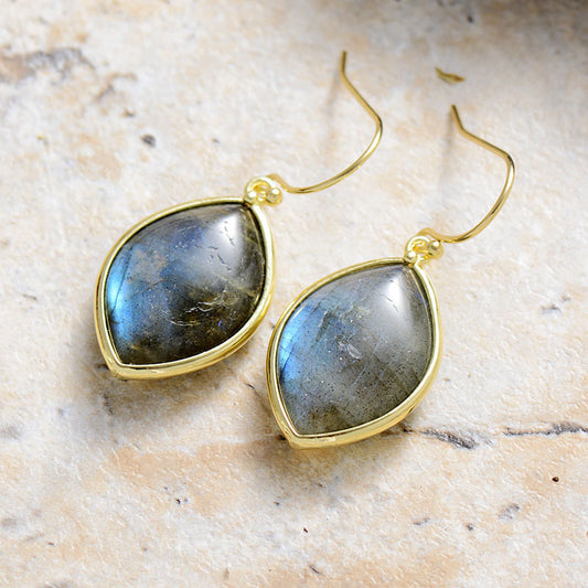 18K Gold-Plated Copper Stone Teardrop Earrings