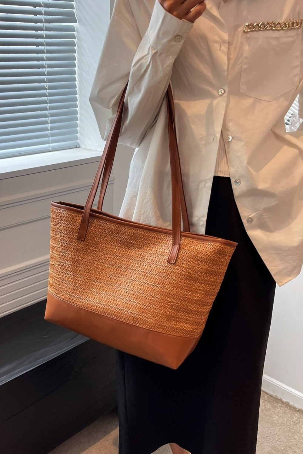 Leather Straps Large Tote Bag