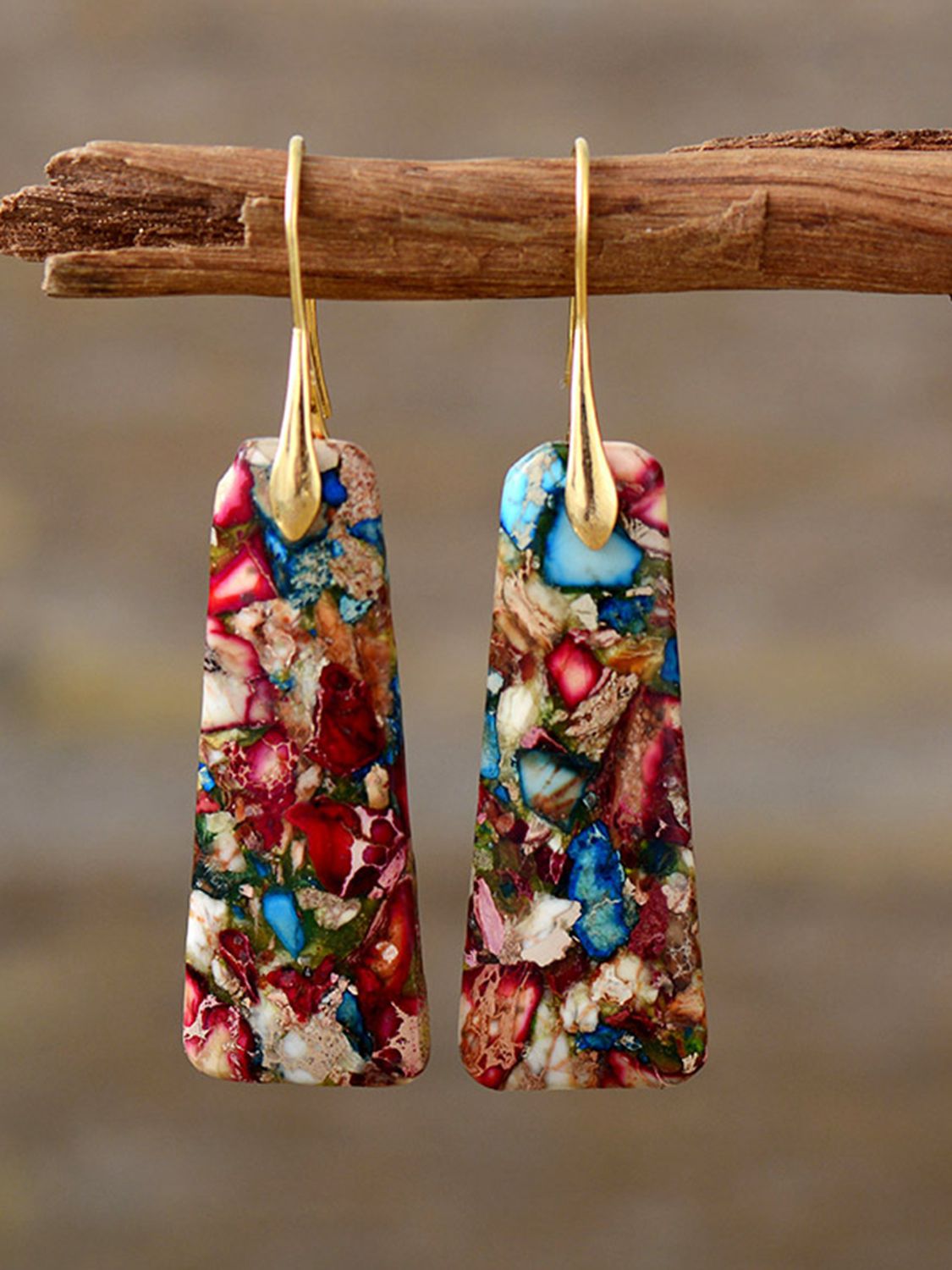 18k Gold-Plated Geometrical Shape Imperial Jasper Dangle Earrings